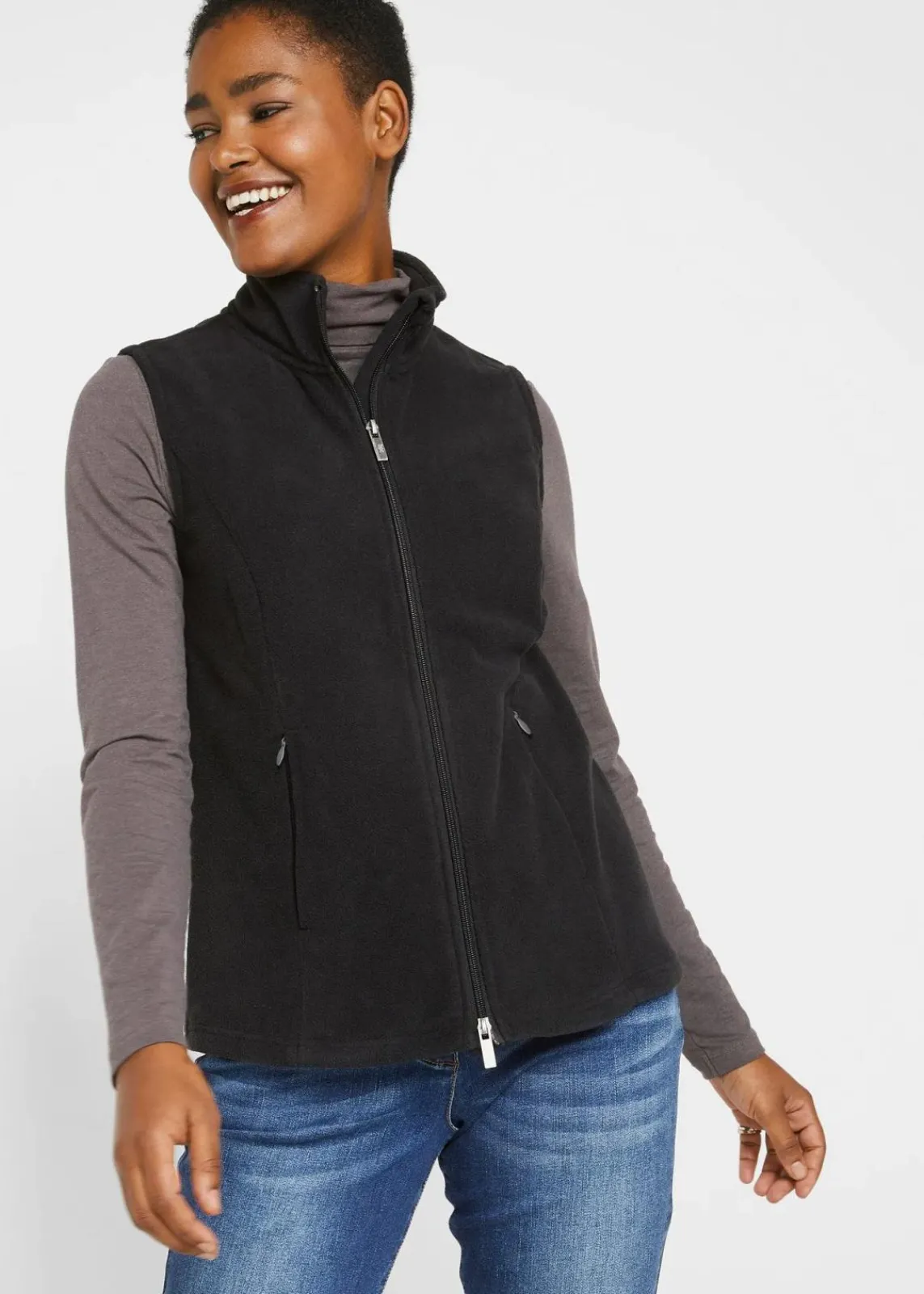 bonprix Jacken & Mäntel|Sweat^Fleece-Weste mit Taschen schwarz