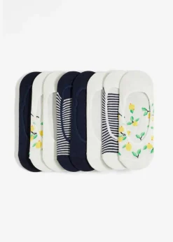 bonprix Nachhaltigere Materialien|Socken & Strumpfhosen^Füßlinge mit Bio-Baumwolle (8er Pack) dunkelblau + wollweiß + dunkelblau gestreift + gelb gemustert