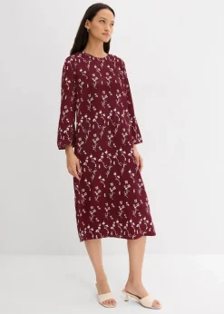 bonprix Kleider|Bekleidung·Pullover & Strickjacken^Florales Midikleid aus reiner Viskose ahornrot/wollweiß floral