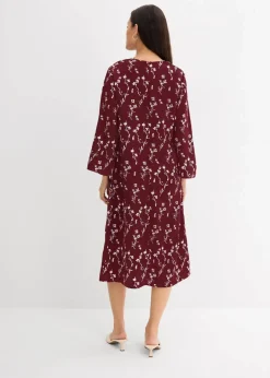bonprix Kleider|Bekleidung·Pullover & Strickjacken^Florales Midikleid aus reiner Viskose ahornrot/wollweiß floral