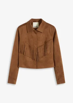 bonprix Jacken & Mäntel^Fransen-Jacke in Wildleder-Optik gewürzbraun