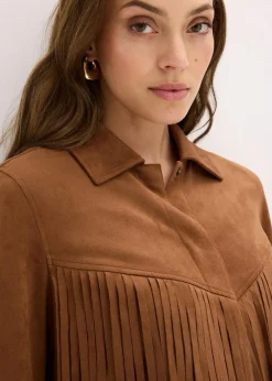 bonprix Jacken & Mäntel^Fransen-Jacke in Wildleder-Optik gewürzbraun