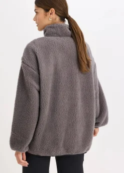 bonprix Bekleidung·Sweat|Bekleidung·Hosen^Funktions-Fleece Sportjacke, oversized schiefergrau/schwarz