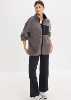bonprix Bekleidung·Sweat|Bekleidung·Hosen^Funktions-Fleece Sportjacke, oversized schiefergrau/schwarz