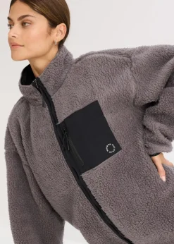 bonprix Bekleidung·Sweat|Bekleidung·Hosen^Funktions-Fleece Sportjacke, oversized schiefergrau/schwarz