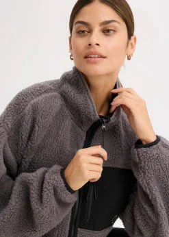 bonprix Bekleidung·Sweat|Bekleidung·Hosen^Funktions-Fleece Sportjacke, oversized schiefergrau/schwarz