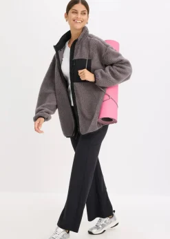 bonprix Bekleidung·Sweat|Bekleidung·Hosen^Funktions-Fleece Sportjacke, oversized schiefergrau/schwarz