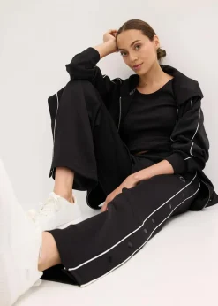 bonprix Bekleidung·Sweat|Bekleidung·Kleider^Funktions-Jogginghose mit Knöpfen, schnelltrocknend schwarz