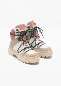 bonprix Gefütterte Winterschuhe|Boots^Gefütterte Schnürboots beige/weiß/rose