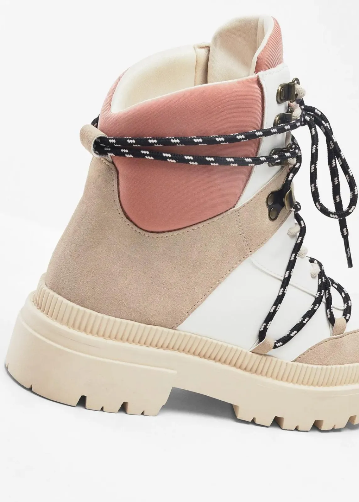 bonprix Gefütterte Winterschuhe|Boots^Gefütterte Schnürboots beige/weiß/rose