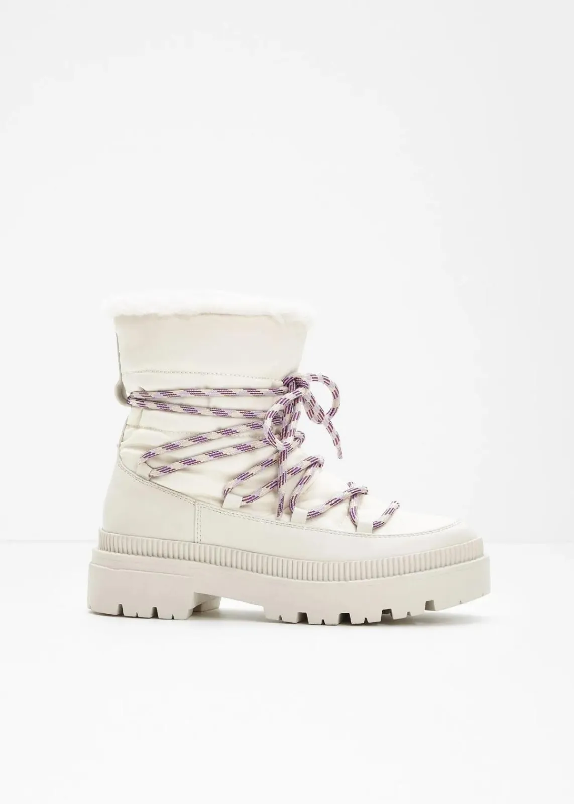 bonprix Gefütterte Winterschuhe|Boots^Gefütterte Schnürboots perlweiß/beige