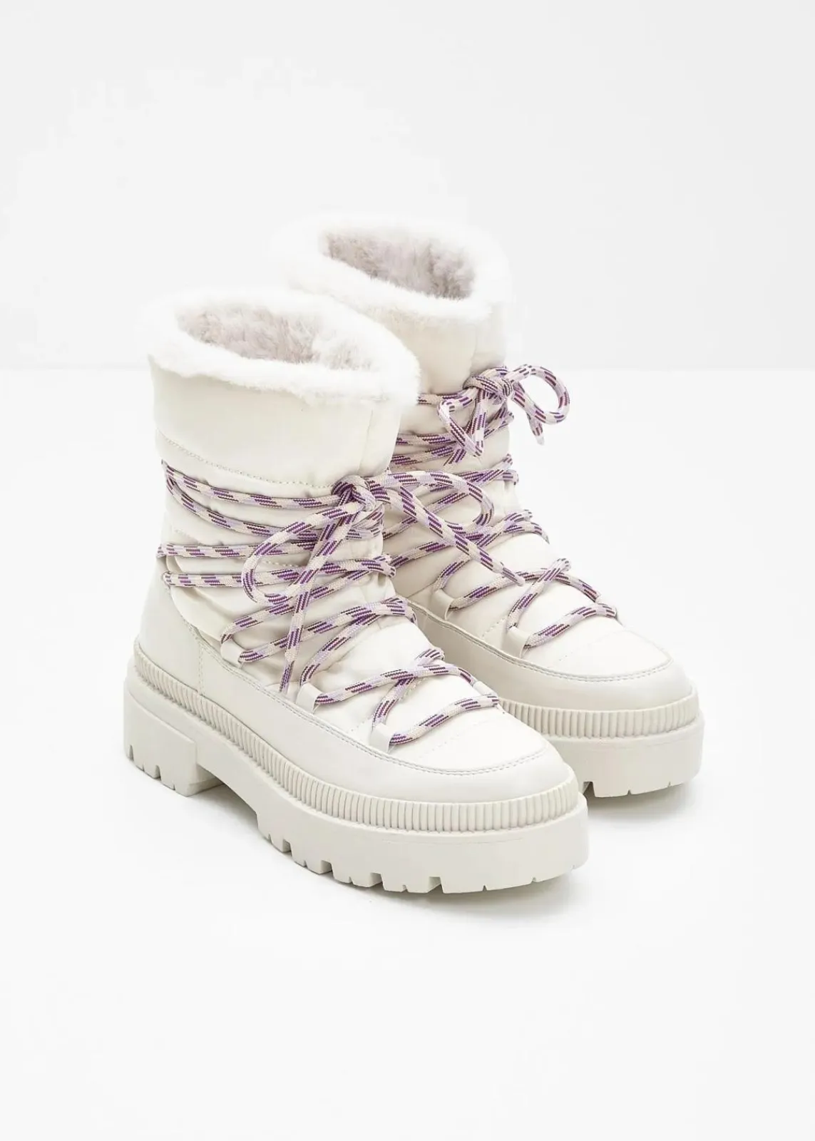 bonprix Gefütterte Winterschuhe|Boots^Gefütterte Schnürboots perlweiß/beige
