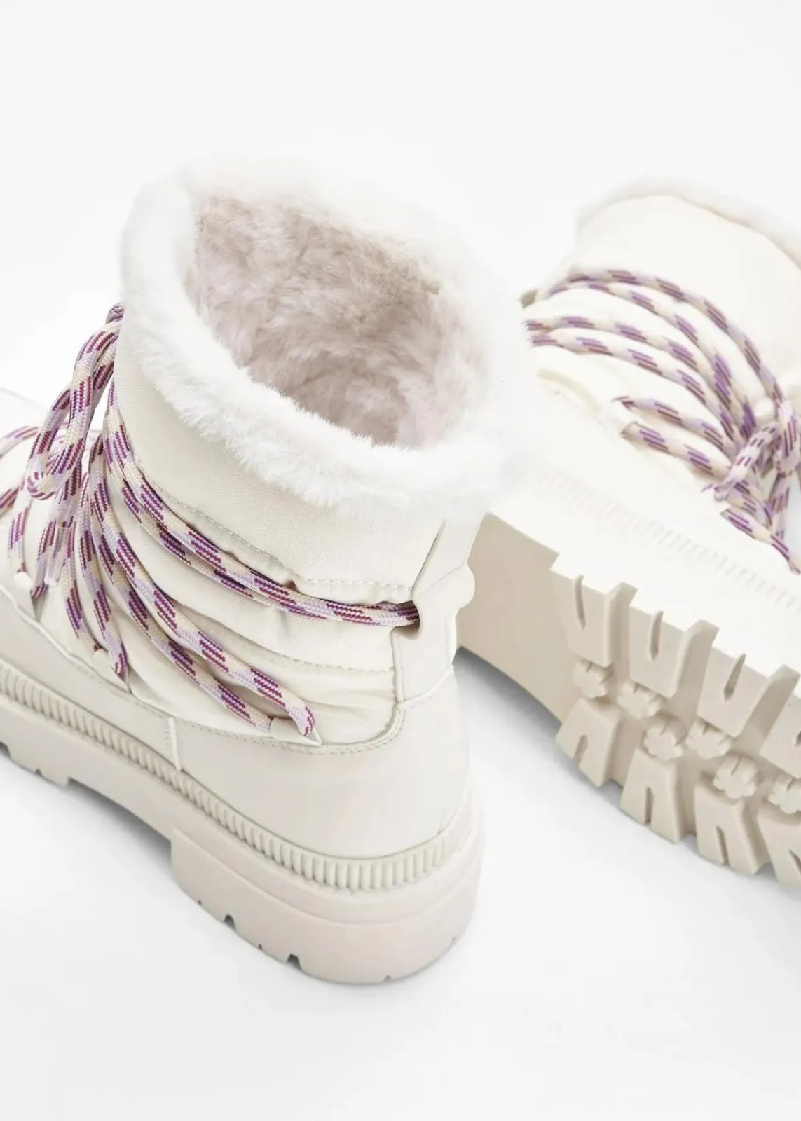 bonprix Gefütterte Winterschuhe|Boots^Gefütterte Schnürboots perlweiß/beige