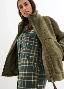 bonprix Bekleidung·Hosen|Jacken & Mäntel^Gefütterte Teddy-Fleece Jacke dunkeloliv