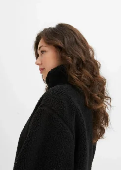 bonprix Nachhaltigere Materialien|Jacken & Mäntel^Gefütterte Teddy-Fleece Jacke schwarz