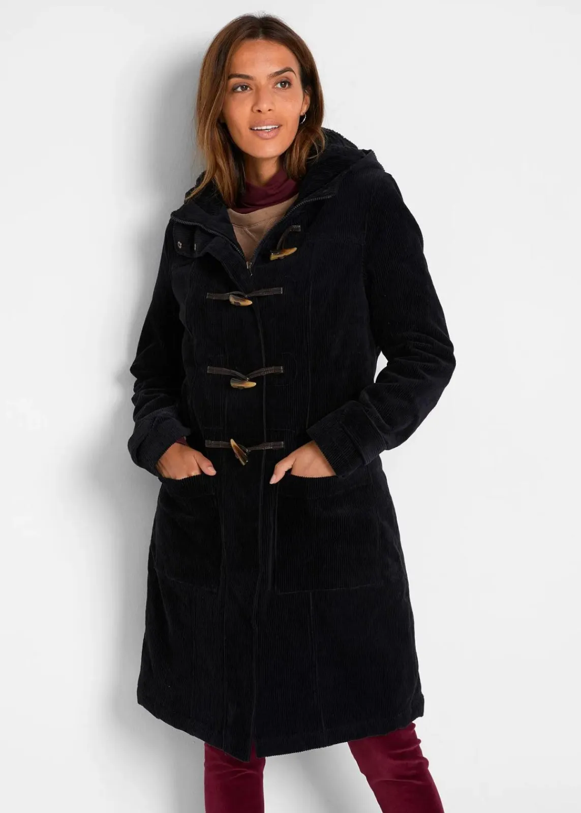 bonprix Bekleidung·Hosen^Gefütterter Cord-Dufflecoat schwarz