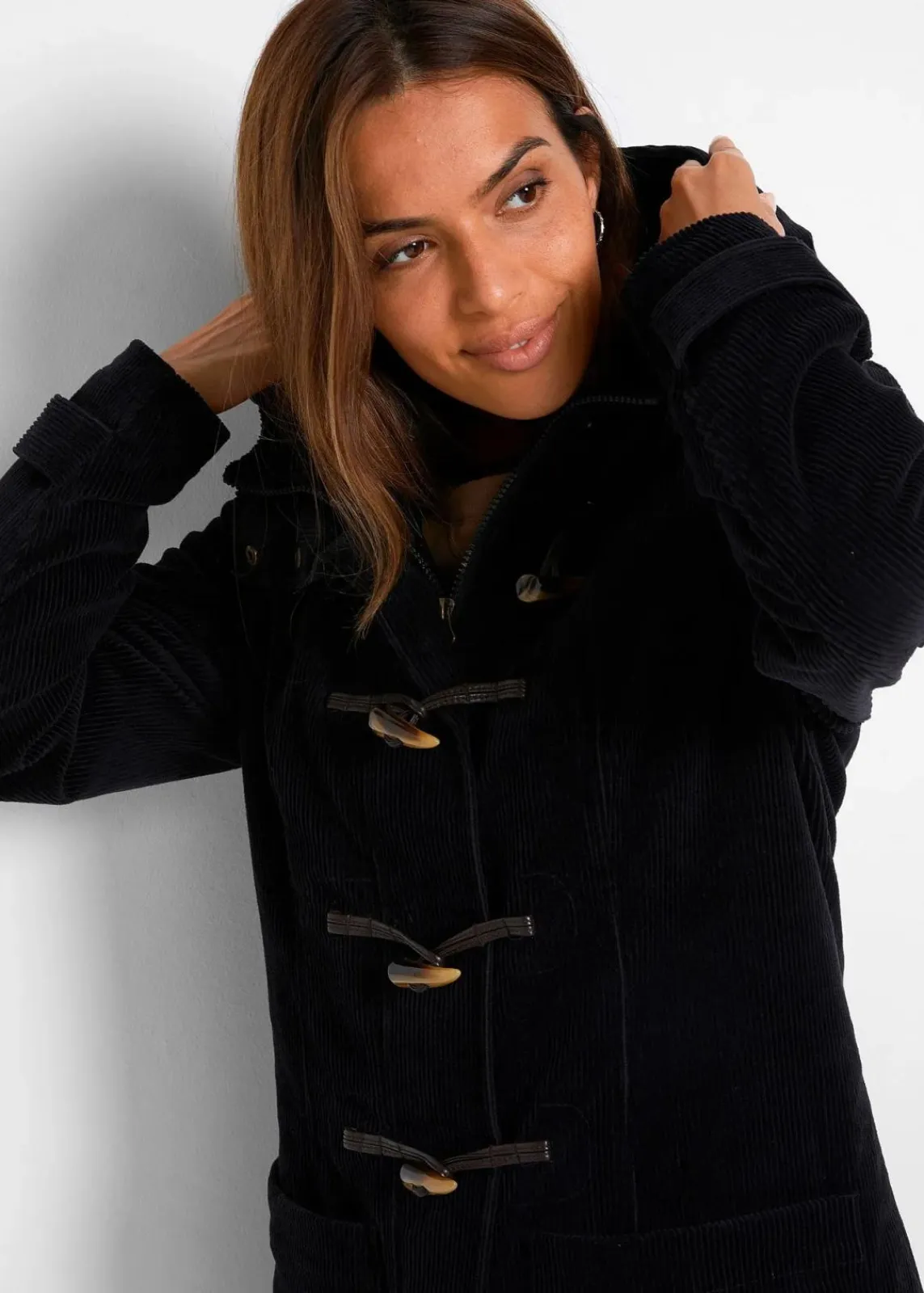 bonprix Bekleidung·Hosen^Gefütterter Cord-Dufflecoat schwarz