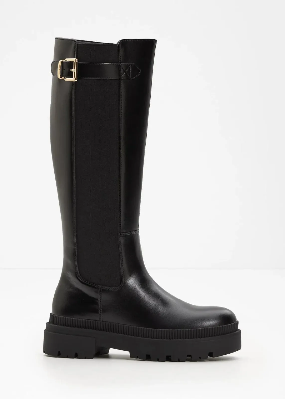 bonprix Gefütterte Winterschuhe|Stiefel^Gefütterter Plateau-Stiefel mit Stretch-Einsatz schwarz