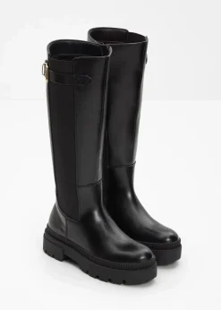 bonprix Gefütterte Winterschuhe|Stiefel^Gefütterter Plateau-Stiefel mit Stretch-Einsatz schwarz