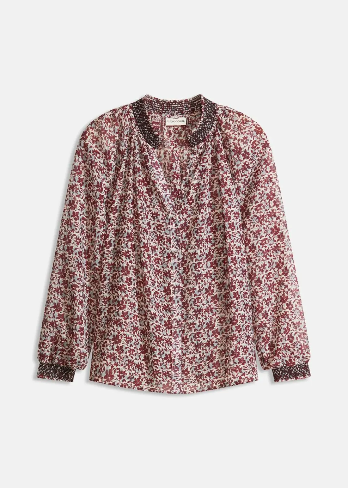 bonprix Bekleidung·Jacken & Mäntel|Blusen & Tuniken^Gemusterte Chiffon-Bluse mit Stickerei wollweiß bedruckt
