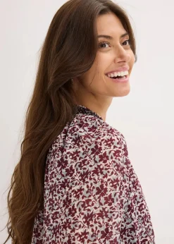 bonprix Bekleidung·Jacken & Mäntel|Blusen & Tuniken^Gemusterte Chiffon-Bluse mit Stickerei wollweiß bedruckt