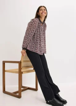 bonprix Bekleidung·Jacken & Mäntel|Blusen & Tuniken^Gemusterte Chiffon-Bluse mit Stickerei wollweiß bedruckt