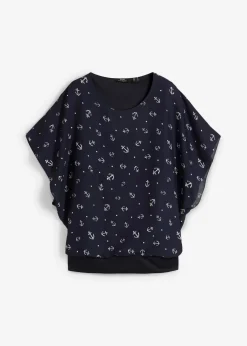 bonprix Bekleidung·Jacken & Mäntel|Blusen & Tuniken^Georgette - Blusenshirt dunkelblau/weiß bedruckt