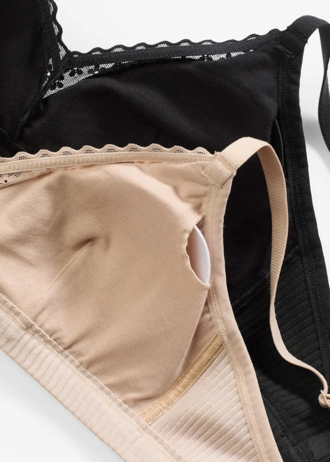 bonprix Wäsche·Baumwollunterwäsche|Nachhaltigere Materialien^Gepolstertes Bralette ohne Bügel mit Bio-Baumwolle (2er Pack) schwarz + kreidebeige
