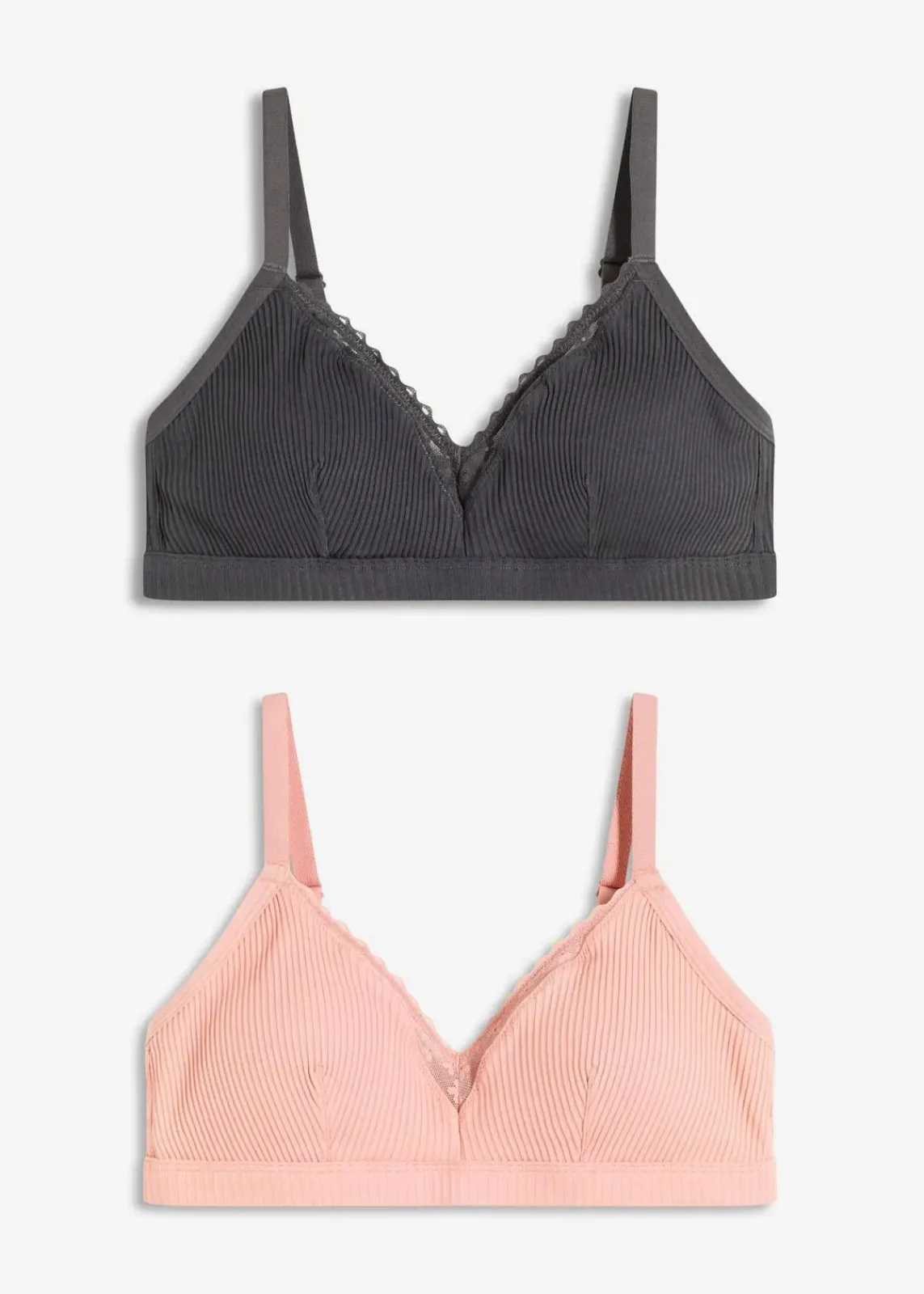 bonprix Nachhaltigere Materialien|Bhs^Gepolstertes Bralette ohne Bügel mit Bio-Baumwolle (2er Pack) antikrosa + schiefergrau