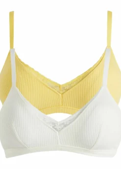 bonprix Nachhaltigere Materialien|Bhs^Gepolstertes Bralette ohne Bügel mit Bio-Baumwolle (2er Pack) softgelb + cremeweiß