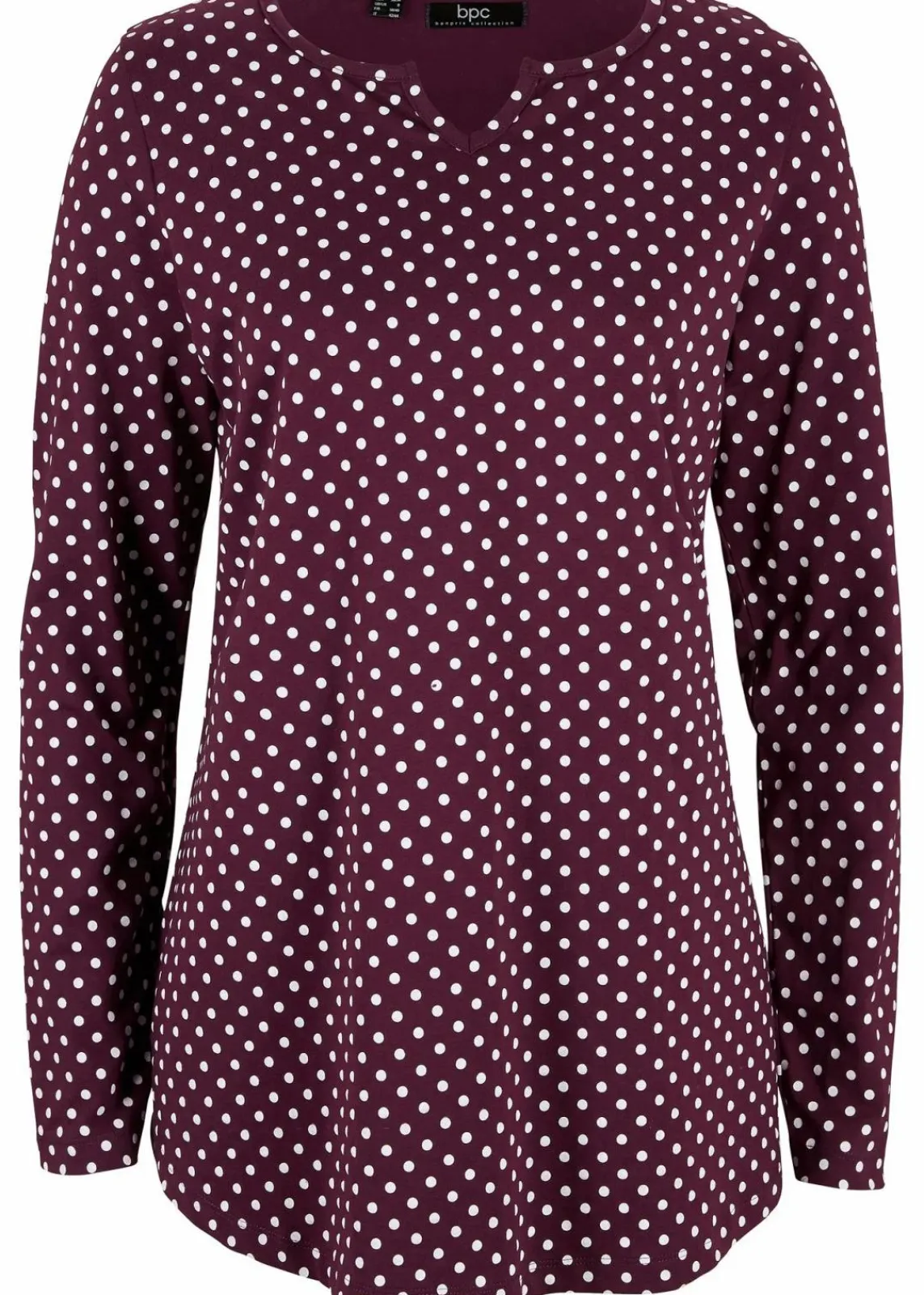 bonprix Shirts & Tops^Gepunktetes Baumwoll-Langarmshirt mit Seitenschlitzen holunderbeere/weiß gepunktet