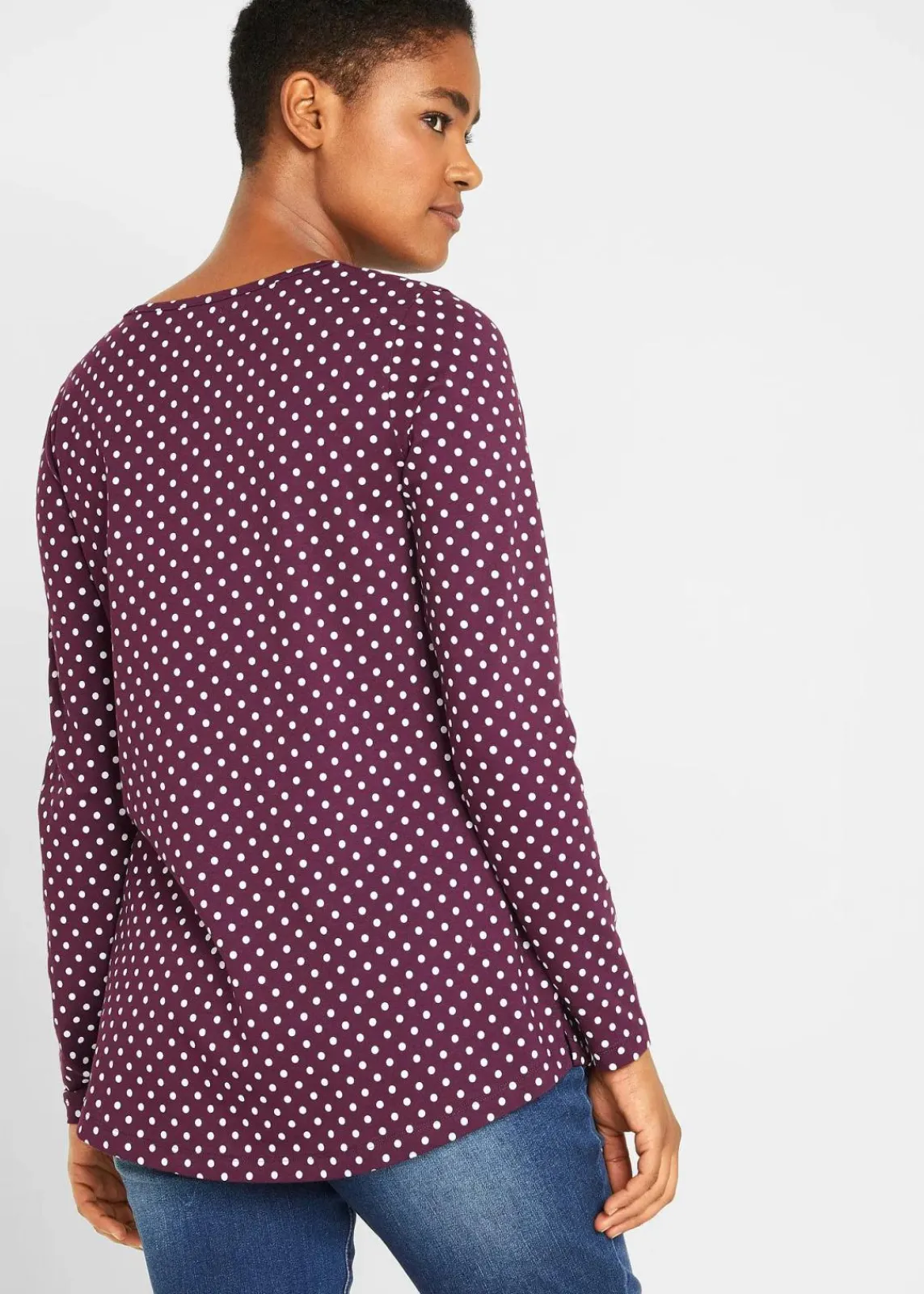 bonprix Shirts & Tops^Gepunktetes Baumwoll-Langarmshirt mit Seitenschlitzen holunderbeere/weiß gepunktet