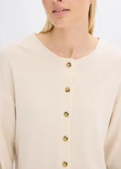 bonprix Pullover & Strickjacken|Zweiteiler & Sets^Gerippte Feinstrickjacke kieselbeige meliert