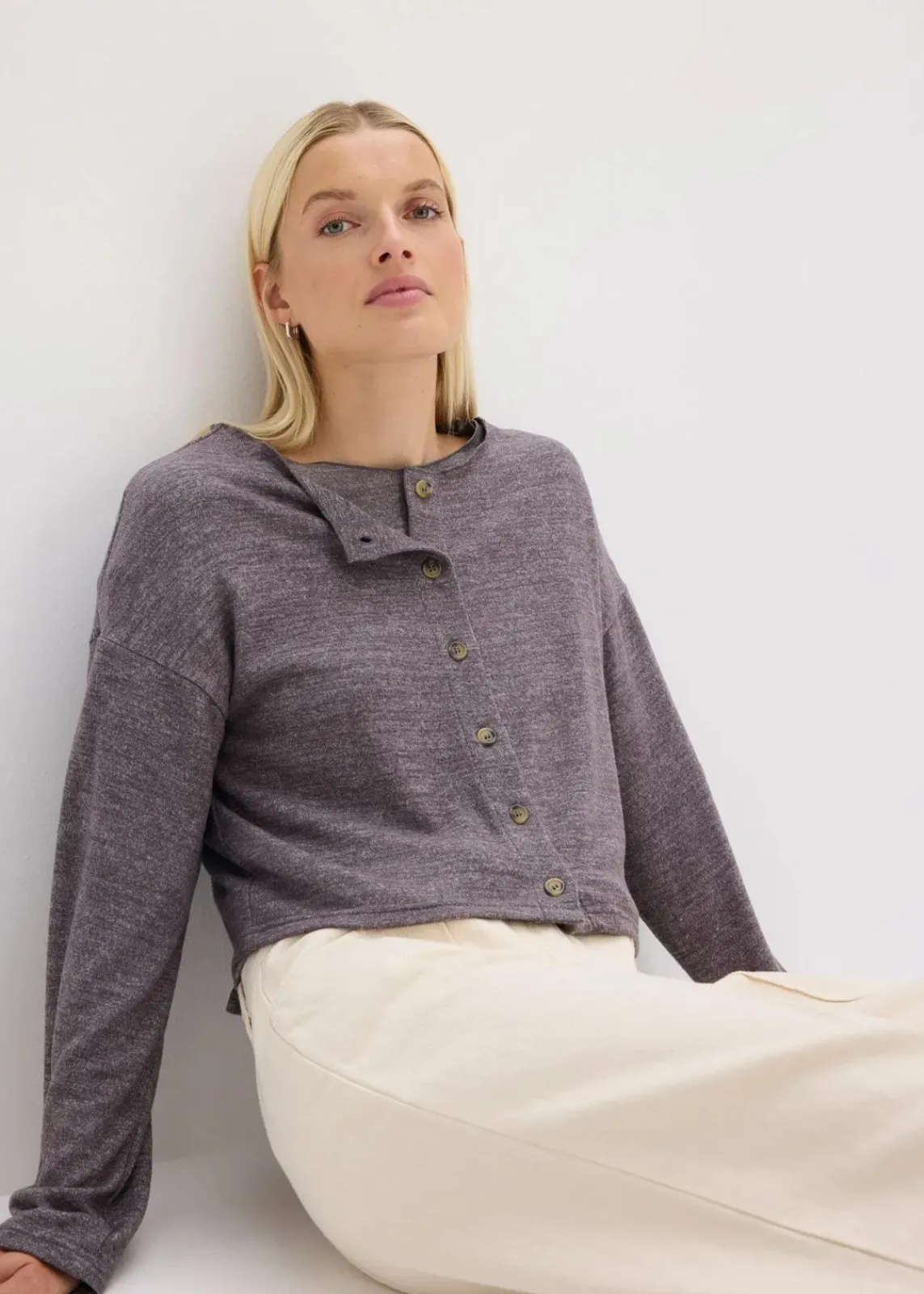 bonprix Bekleidung·Umstandsmode|Strickmode^Gerippte Feinstrickjacke schiefergrau meliert