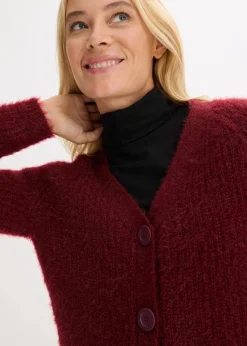 bonprix Bekleidung·Umstandsmode|Pullover & Strickjacken^Gerippte Grobstrickjacke rubinrot