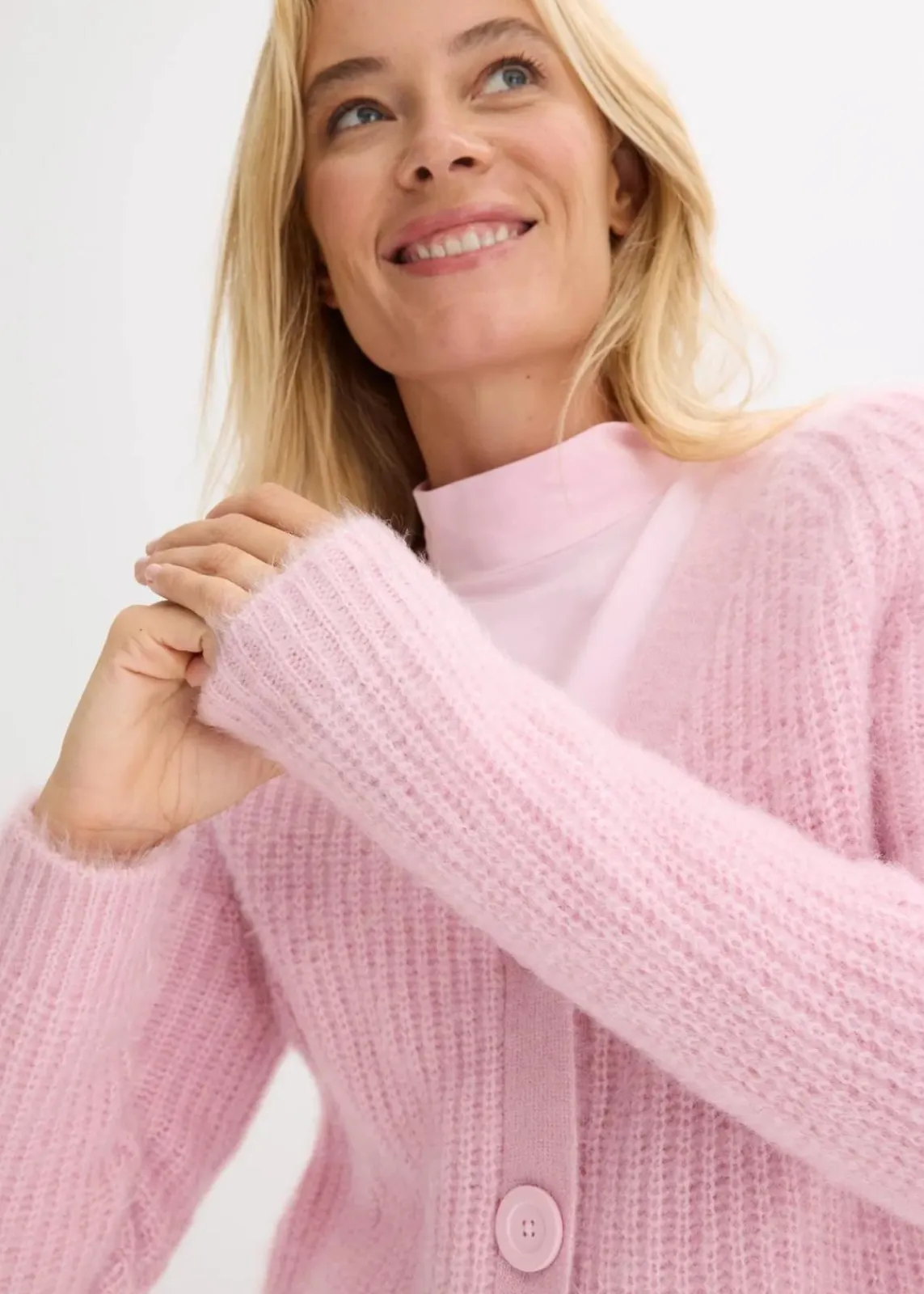 bonprix Bekleidung·Umstandsmode|Pullover & Strickjacken^Gerippte Grobstrickjacke kristallrosa
