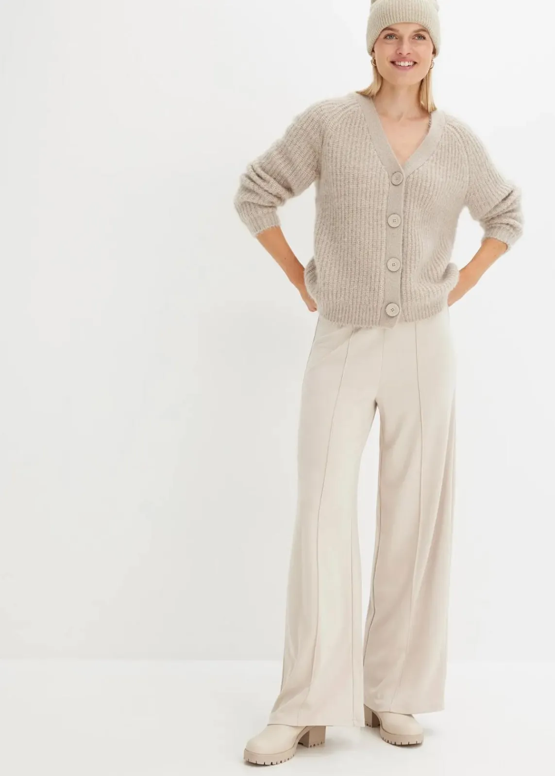 bonprix Pullover & Strickjacken|Strickmode^Gerippte Grobstrickjacke kitt