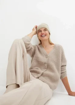 bonprix Pullover & Strickjacken|Strickmode^Gerippte Grobstrickjacke kitt