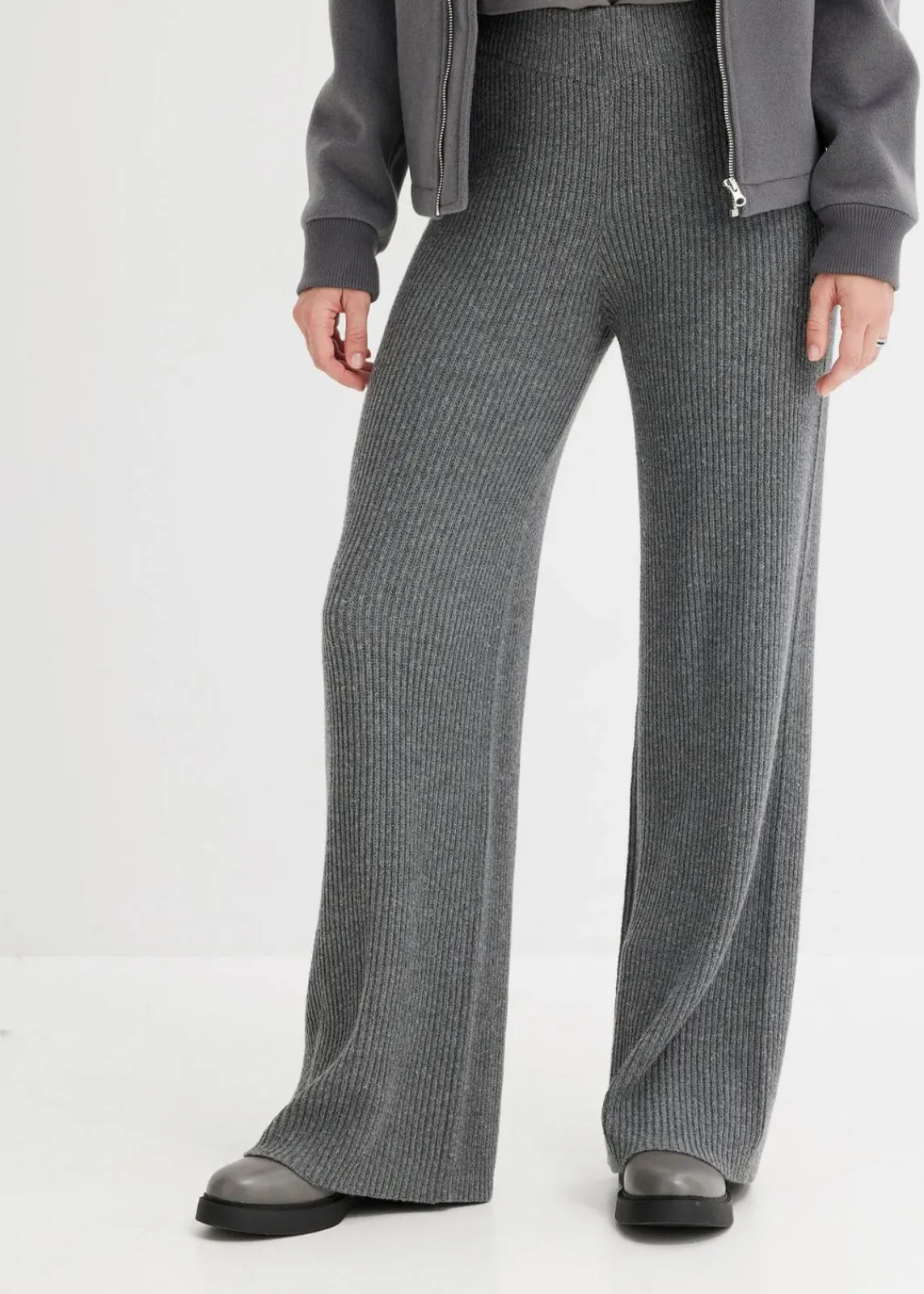 bonprix Bekleidung·Kleider|Hosen^Gerippte Palazzo-Hose anthrazit meliert