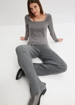 bonprix Bekleidung·Kleider|Hosen^Gerippte Palazzo-Hose anthrazit meliert