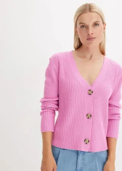 bonprix Bekleidung·Jeans|Pullover & Strickjacken^Gerippte Strickjacke rosapink