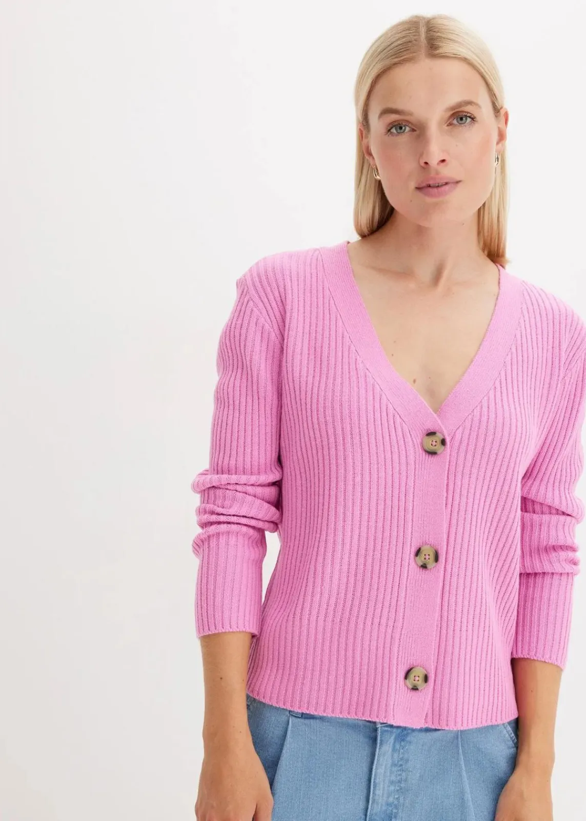 bonprix Bekleidung·Jeans|Pullover & Strickjacken^Gerippte Strickjacke rosapink