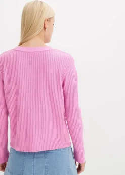 bonprix Bekleidung·Jeans|Pullover & Strickjacken^Gerippte Strickjacke rosapink