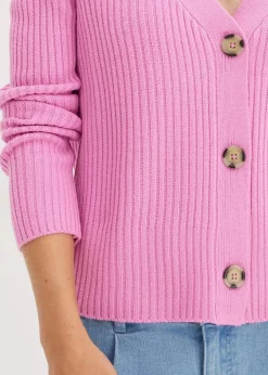 bonprix Bekleidung·Jeans|Pullover & Strickjacken^Gerippte Strickjacke rosapink