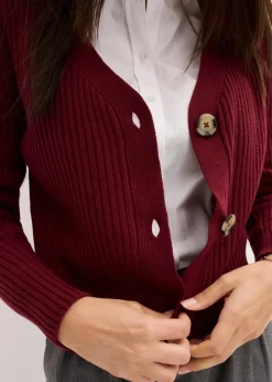 bonprix Bekleidung·Jeans|Pullover & Strickjacken^Gerippte Strickjacke rhododendronrot