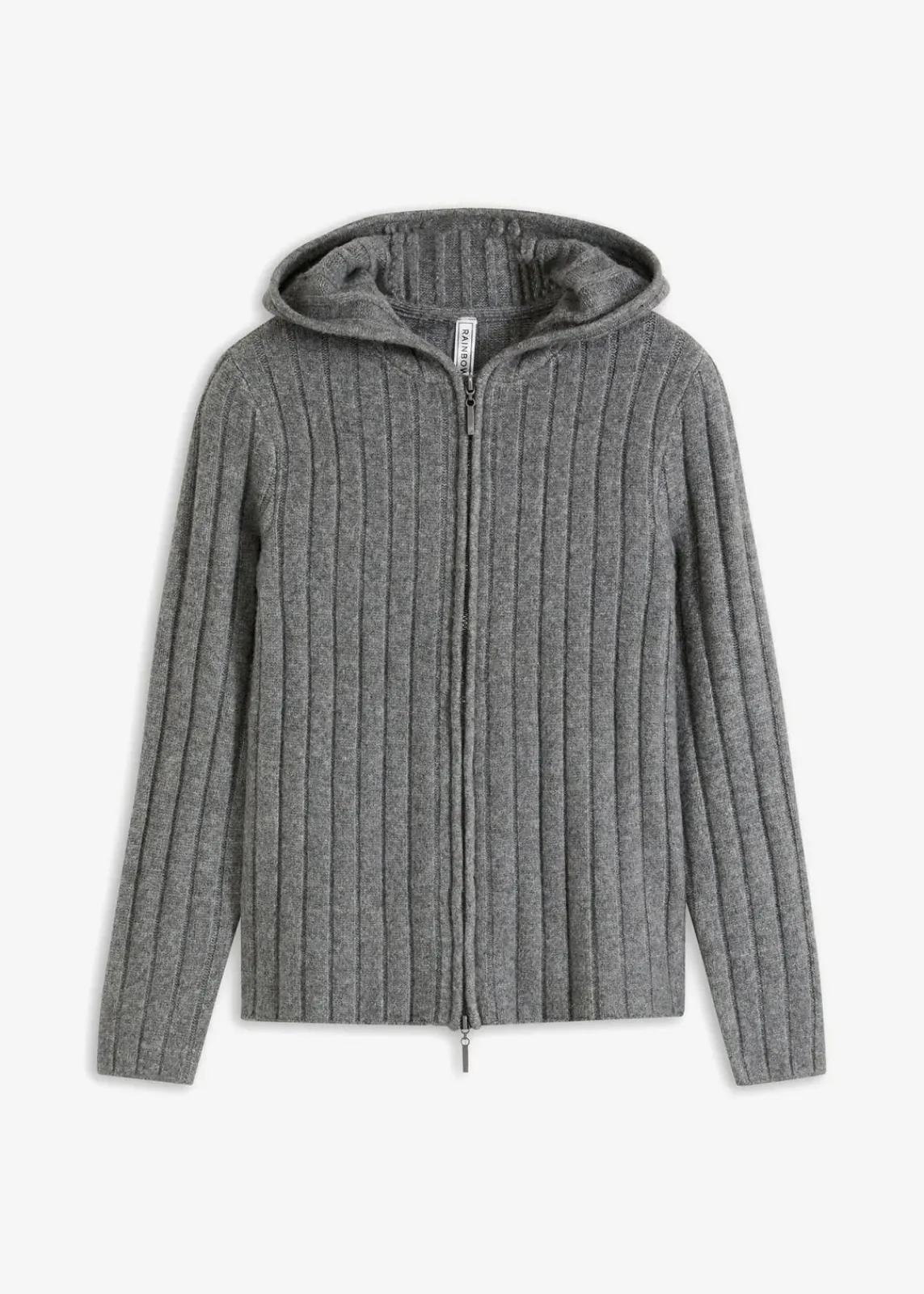 bonprix Strickmode|Pullover & Strickjacken^Gerippte Strickjacke mit Kapuze grau meliert