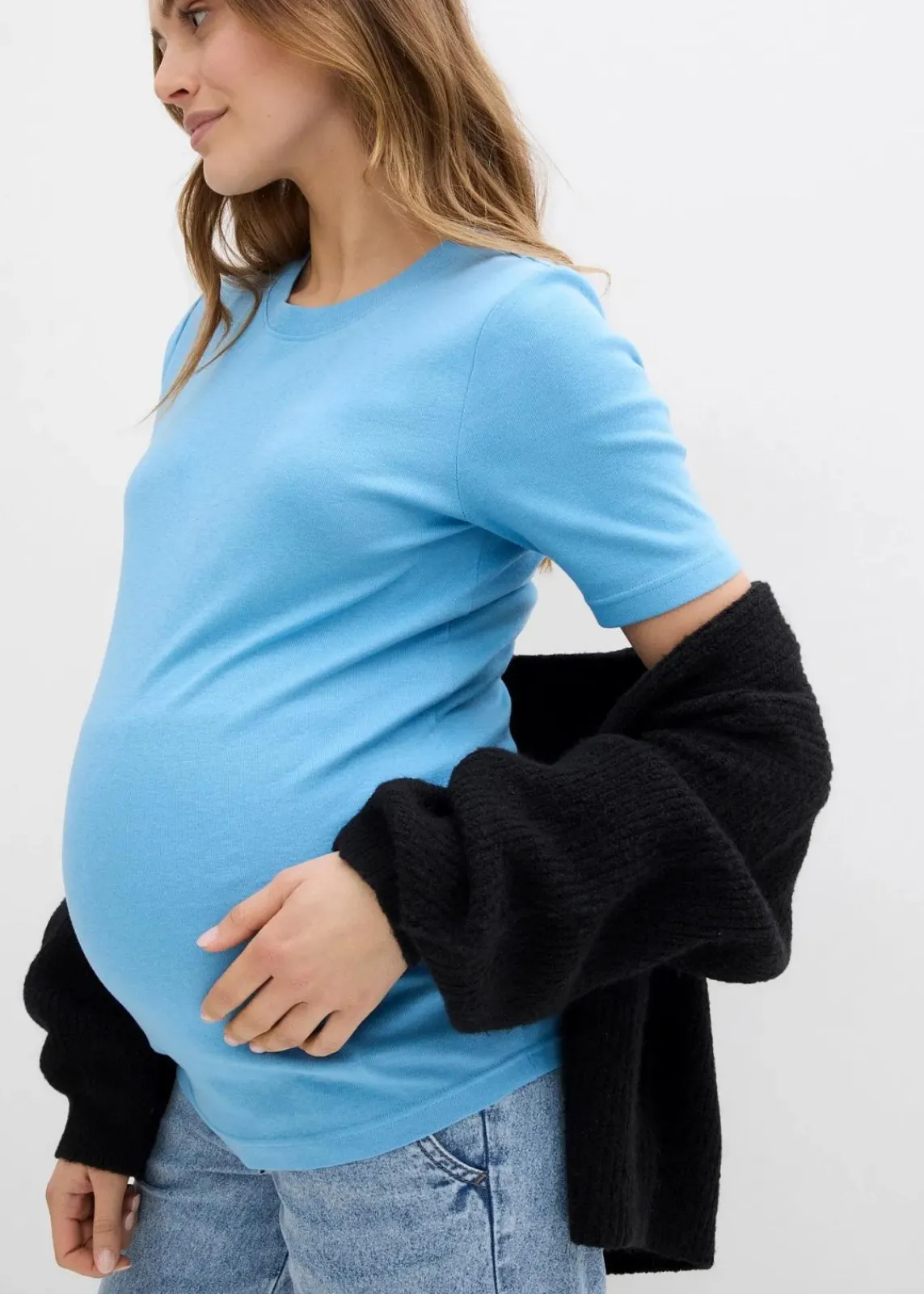 bonprix Bekleidung·Blazer|Umstandsmode^Gerippte Umstandsshirts aus reiner Bio-Baumwolle (2er Pack) dunkelblau + babyblau