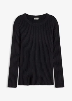 bonprix Pullover & Strickjacken|Strickmode^Gerippter Oversize-Pullover schwarz