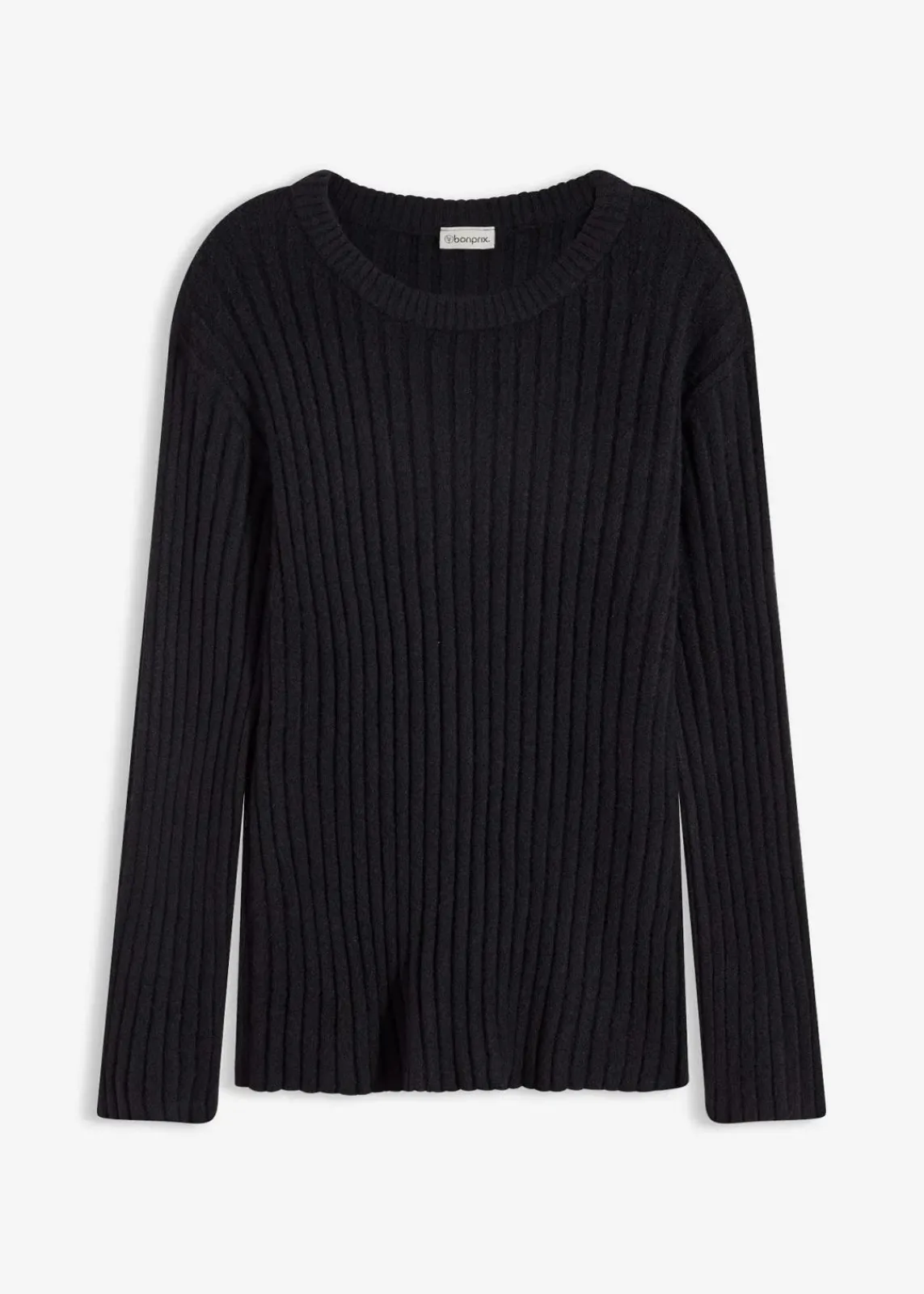 bonprix Pullover & Strickjacken|Strickmode^Gerippter Oversize-Pullover schwarz