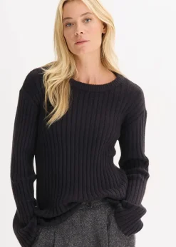 bonprix Pullover & Strickjacken|Strickmode^Gerippter Oversize-Pullover schwarz